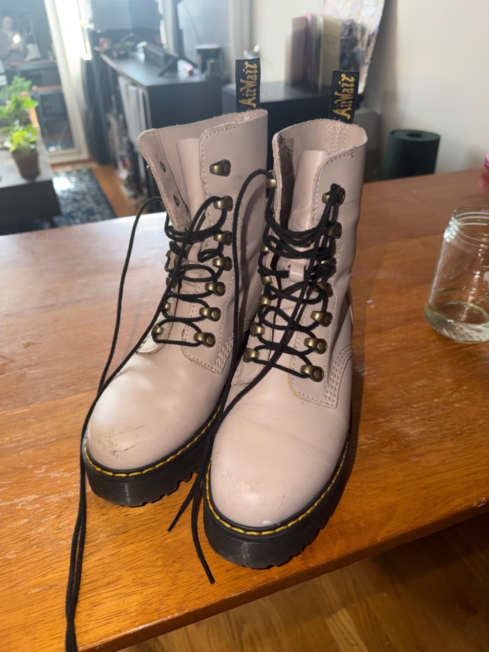 Dr. Martens Leona Light Pink Lace-Up Platform Combat Boots